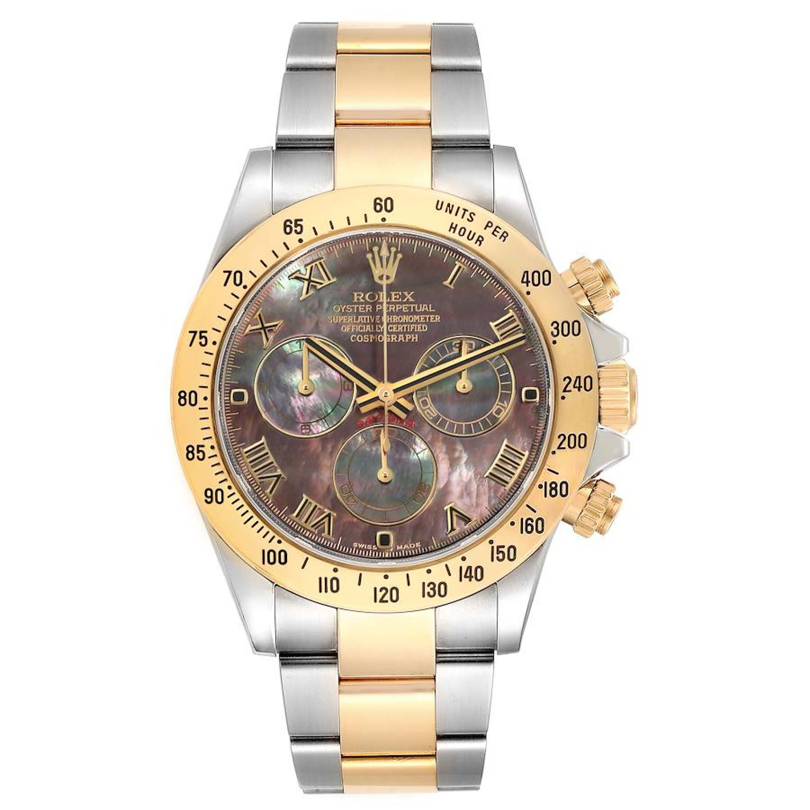 Rolex Daytona Yellow Gold Steel Mother of Pearl Mens Watch 116523