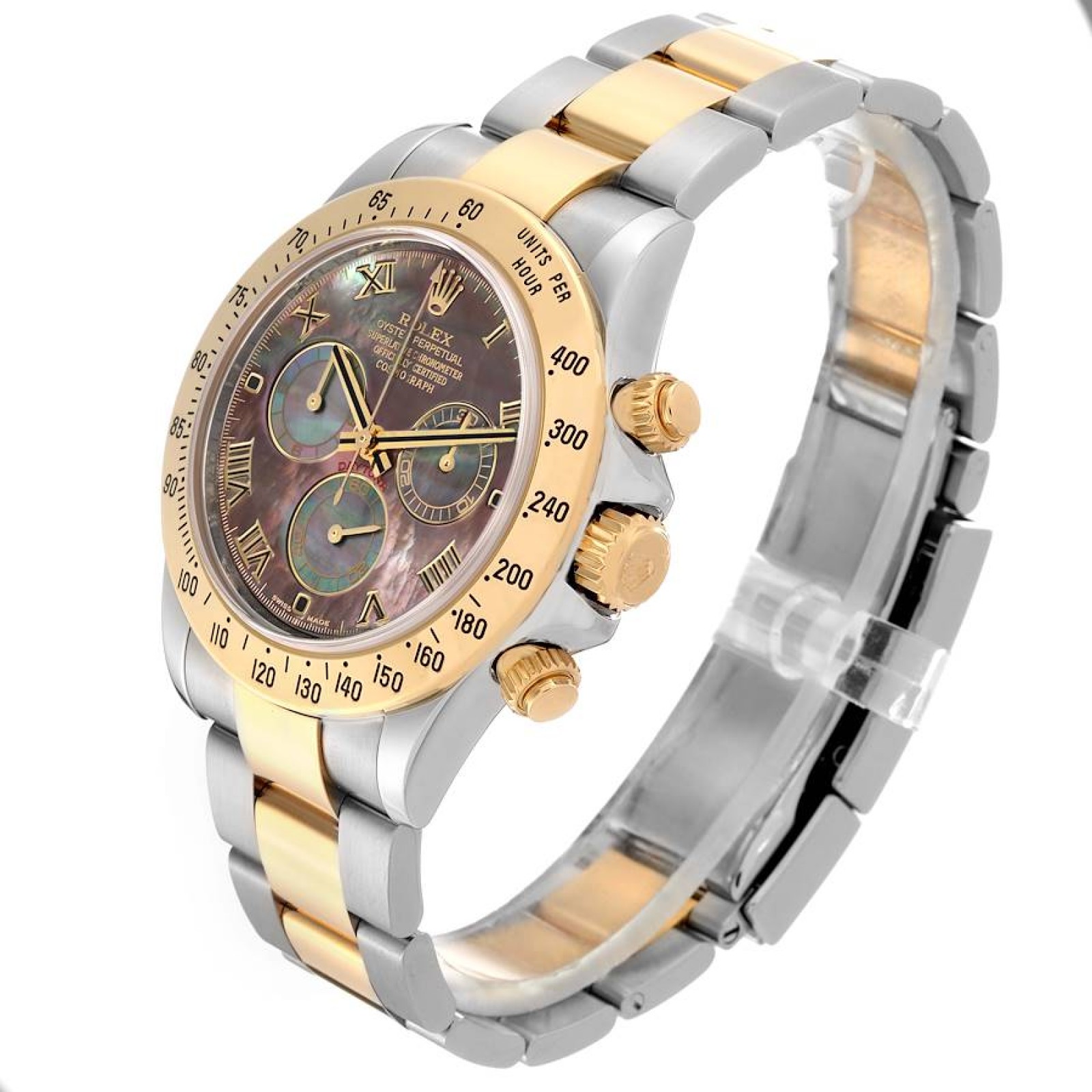 Rolex Daytona Yellow Gold Steel Mother of Pearl Mens Watch 116523