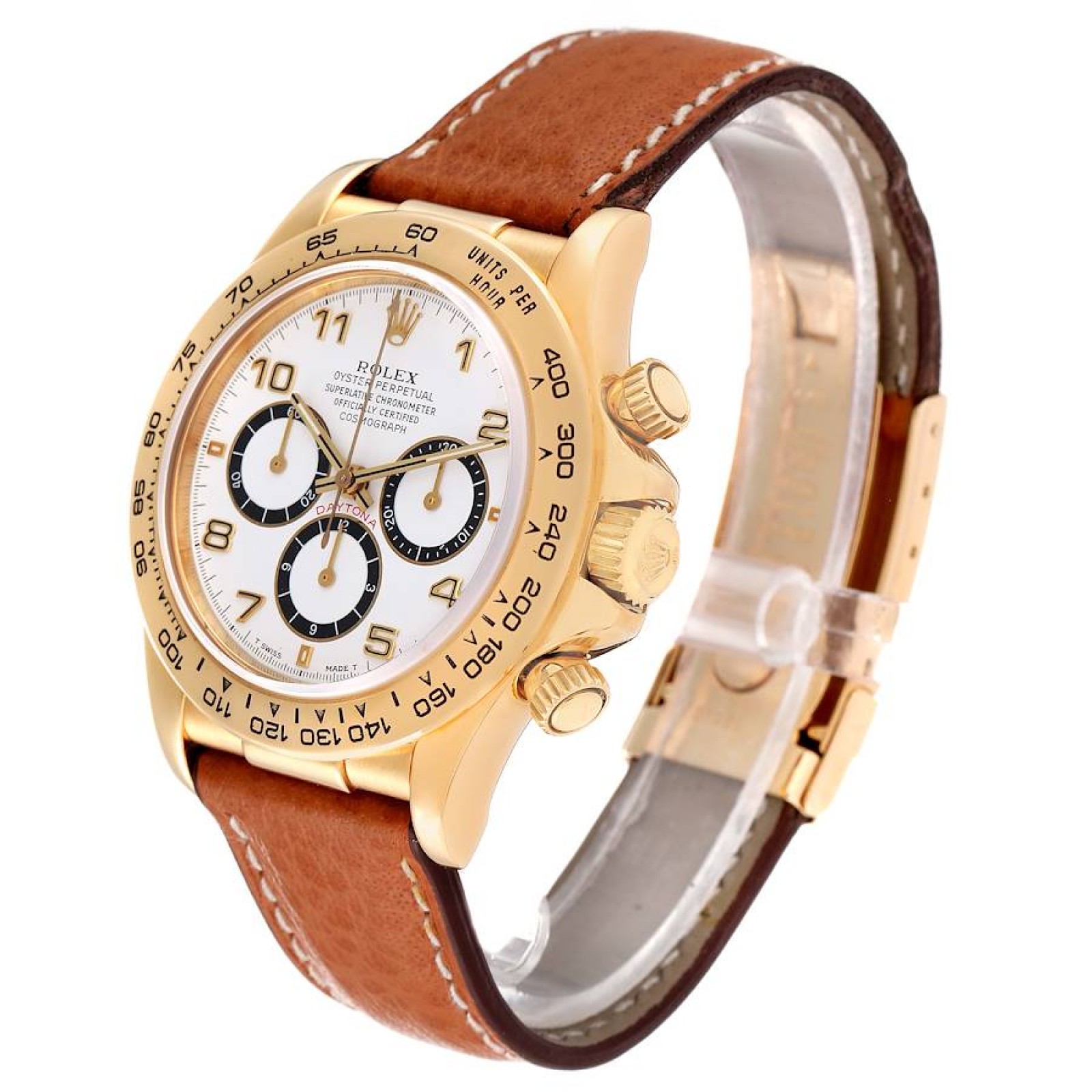 Rolex Daytona White Dial Brown Strap Yellow Gold Mens Watch 16518