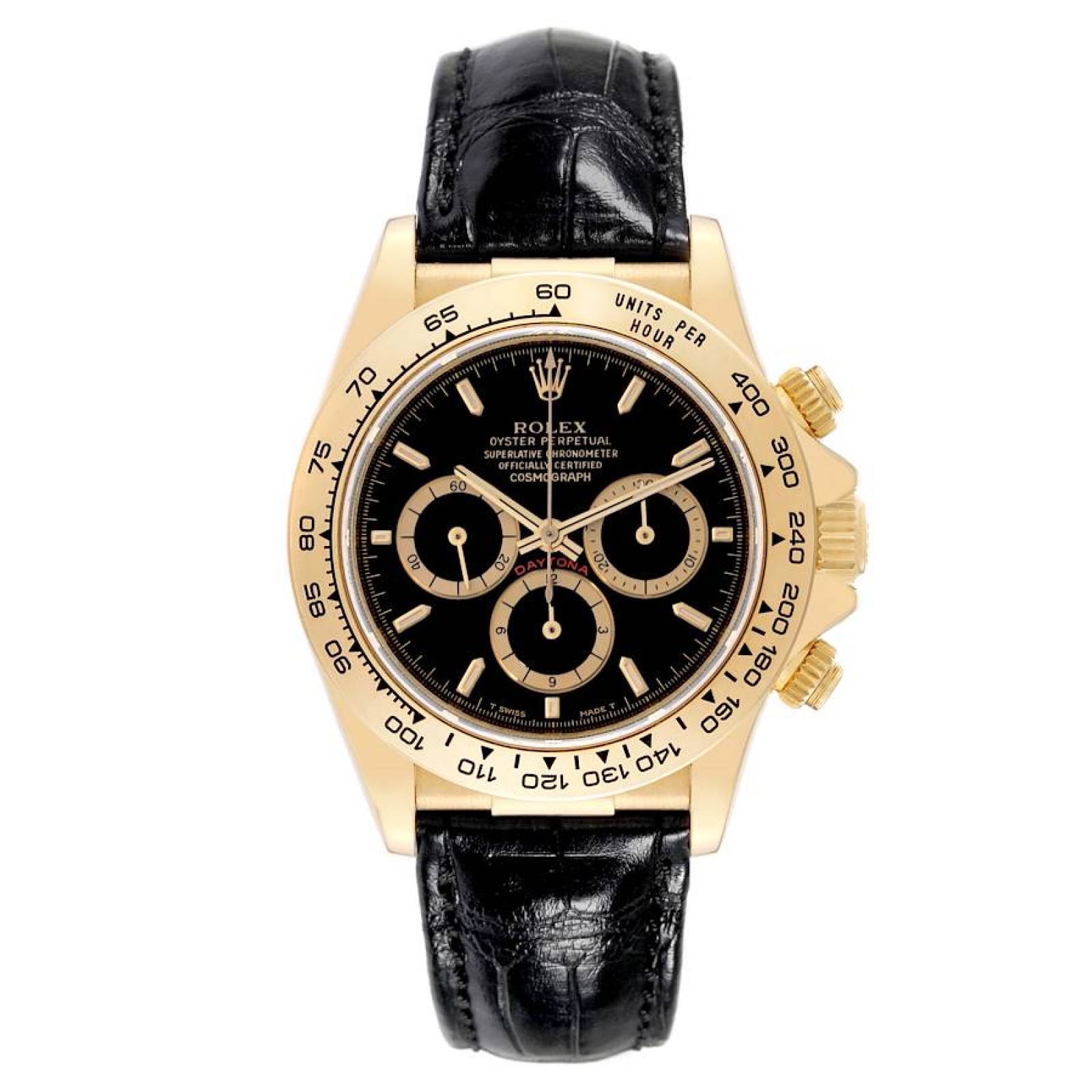 Rolex Daytona Chronograph Black Dial Yellow Gold Mens Watch 16518