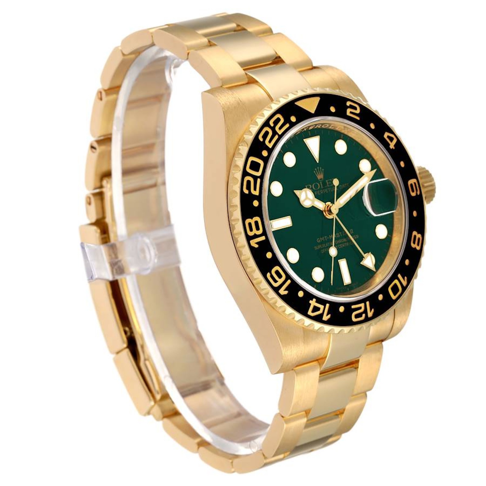 Rolex GMT Master II Yellow Gold Green Dial Mens Watch 116718