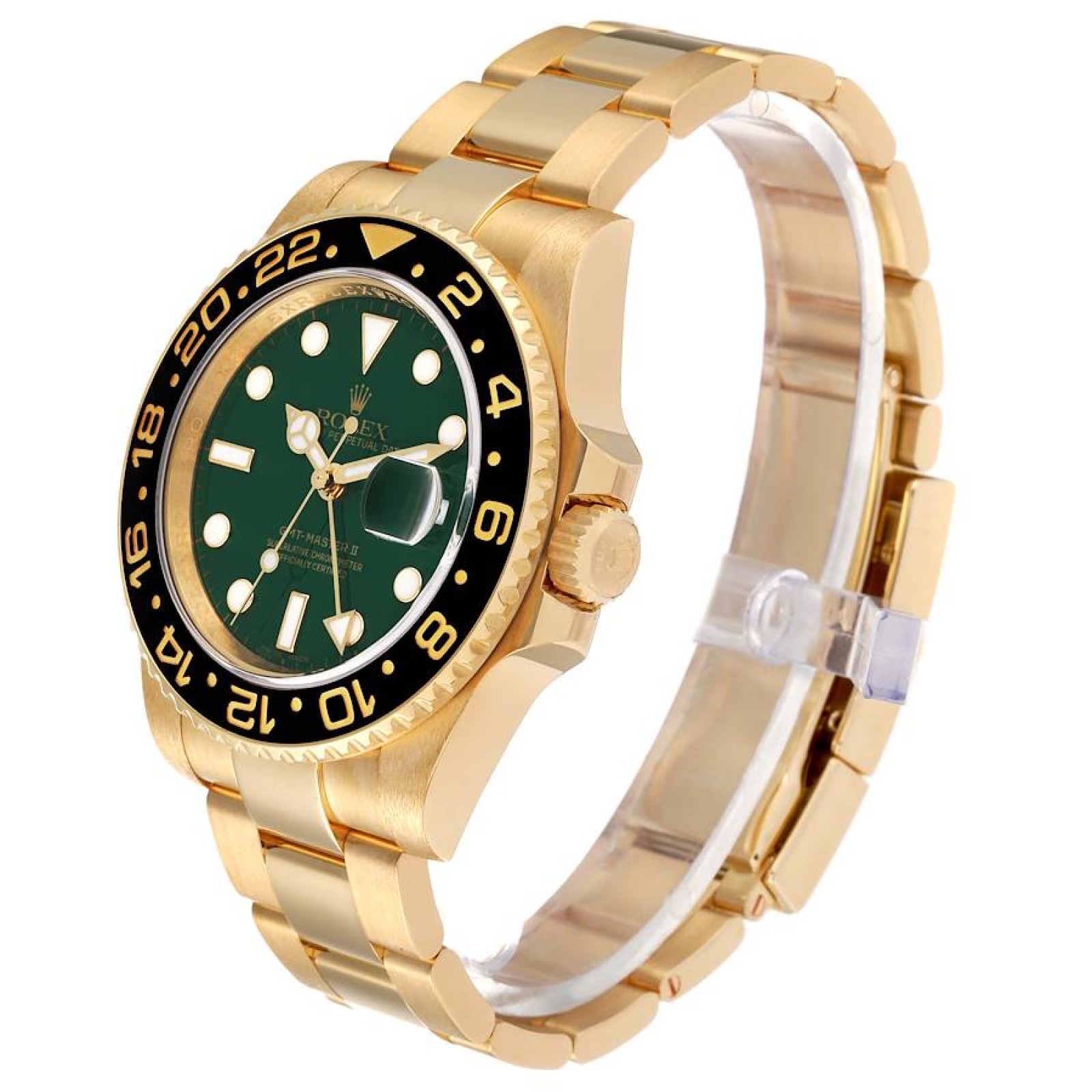 Rolex GMT Master II Yellow Gold Green Dial Mens Watch 116718