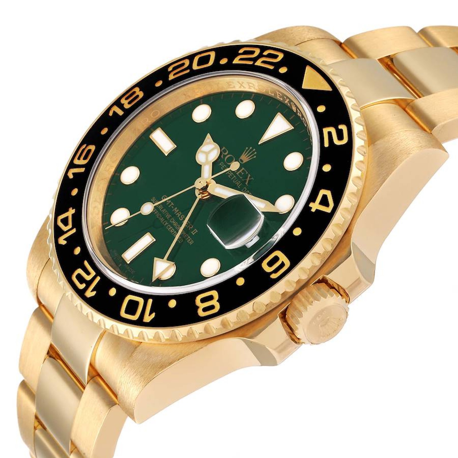 Rolex GMT Master II Yellow Gold Green Dial Mens Watch 116718