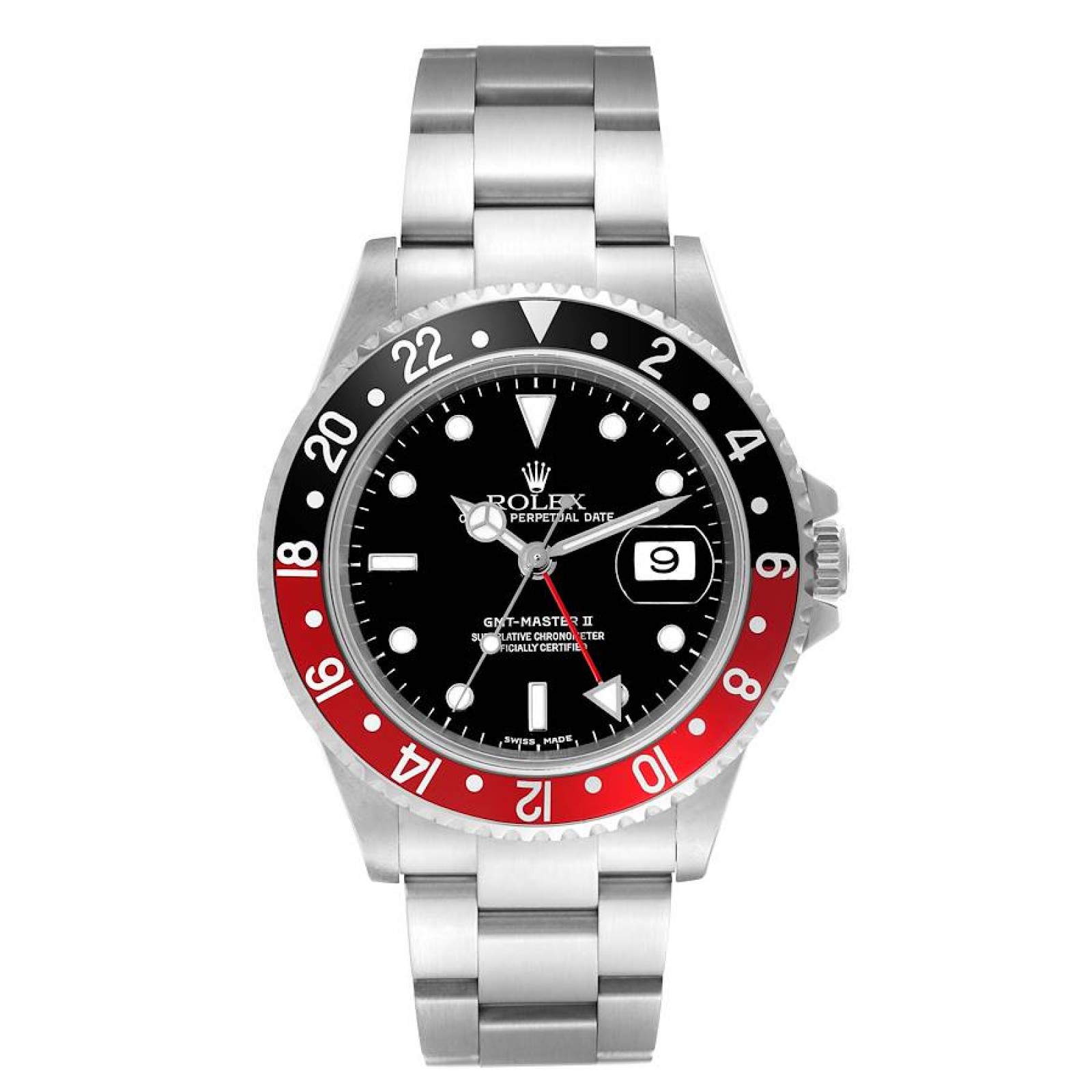 Rolex GMT Master II Black Red Coke Bezel Steel Mens Watch 16710