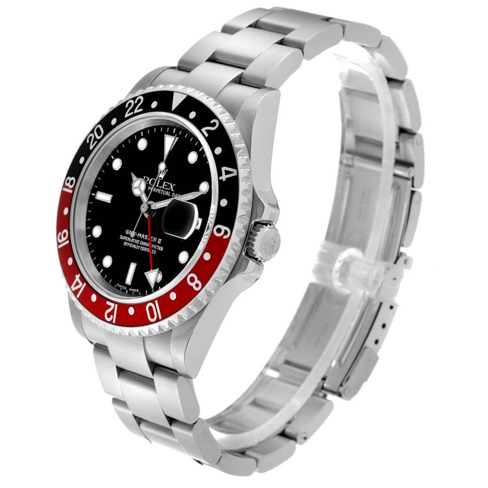 Rolex GMT Master II Black Red Coke Bezel Steel Mens Watch 16710