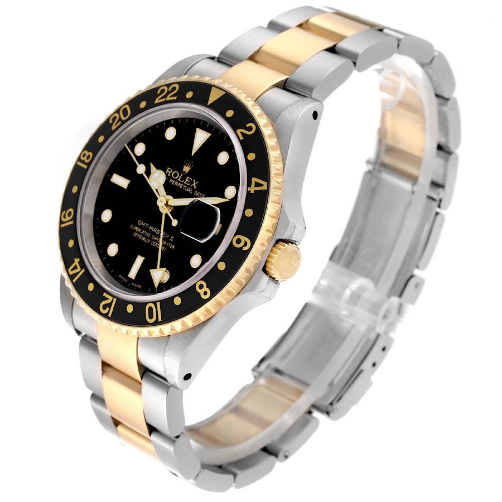 Rolex GMT Master II Steel Yellow Gold Black Dial Mens Watch 16713