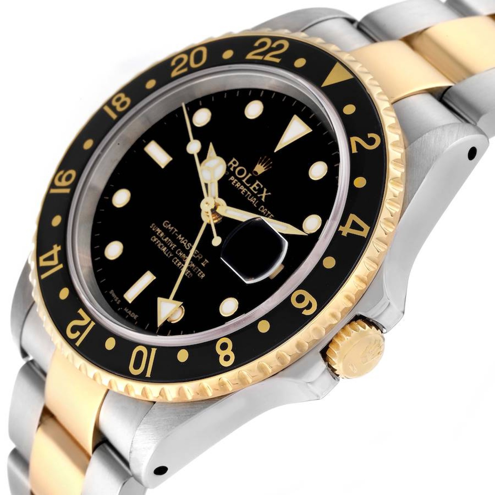 Rolex GMT Master II Steel Yellow Gold Black Dial Mens Watch 16713