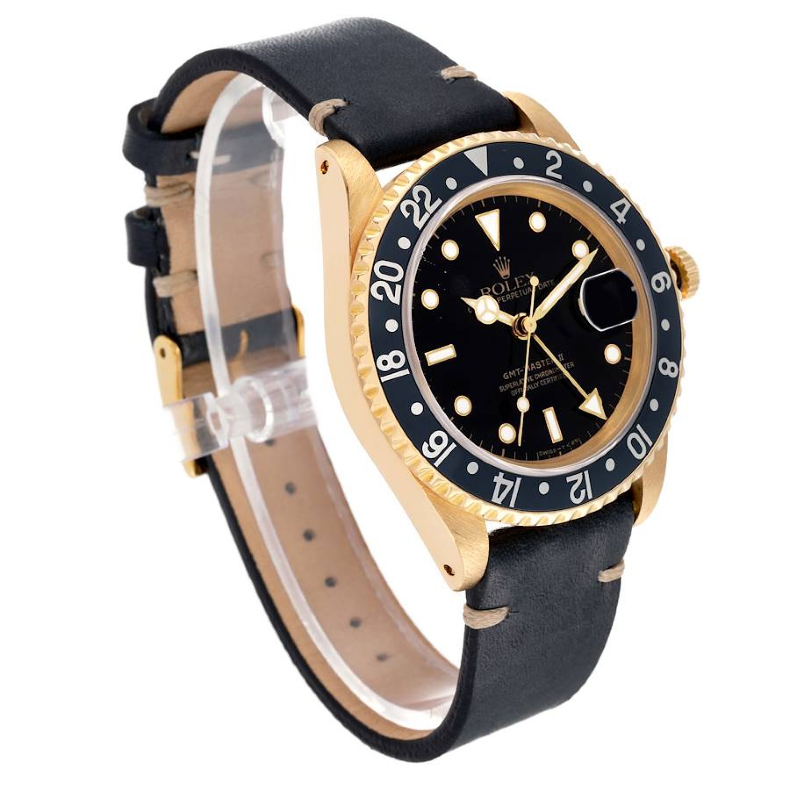 Rolex GMT Master II 18K Yellow Gold Black Dial Mens Watch 16718