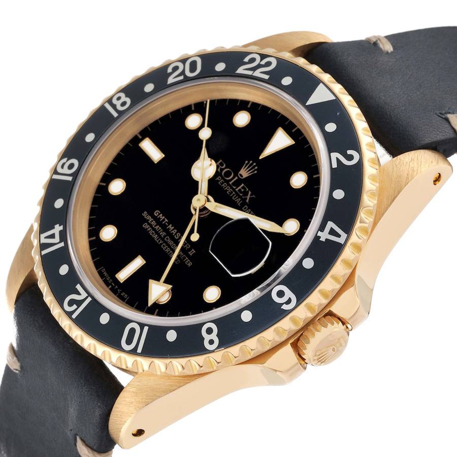 Rolex GMT Master II 18K Yellow Gold Black Dial Mens Watch 16718