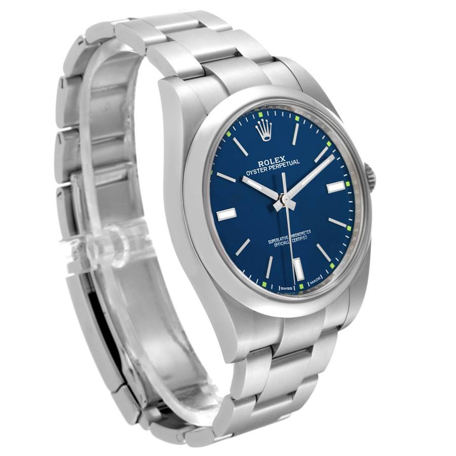 Rolex Oyster Perpetual 39mm Blue Dial Steel Mens Watch 114300