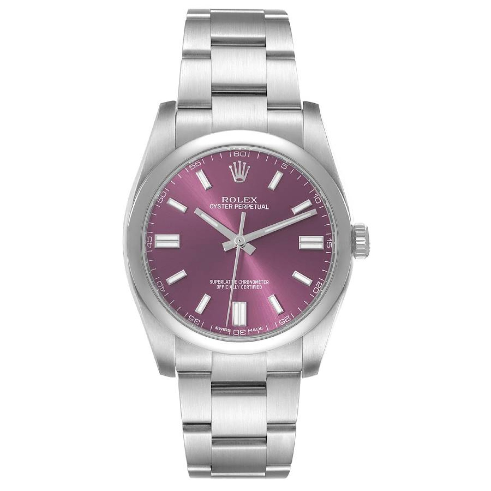 Rolex Oyster Perpetual Red Grape Dial Steel Mens Watch 116000