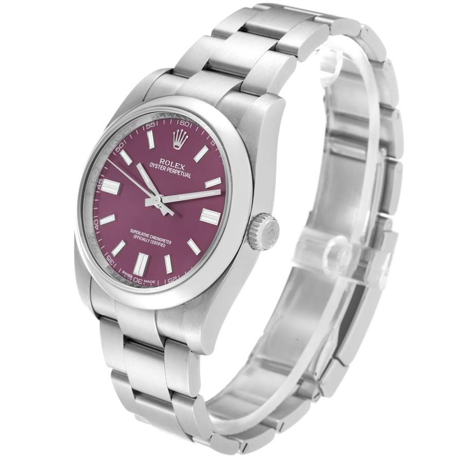 Rolex Oyster Perpetual Red Grape Dial Steel Mens Watch 116000