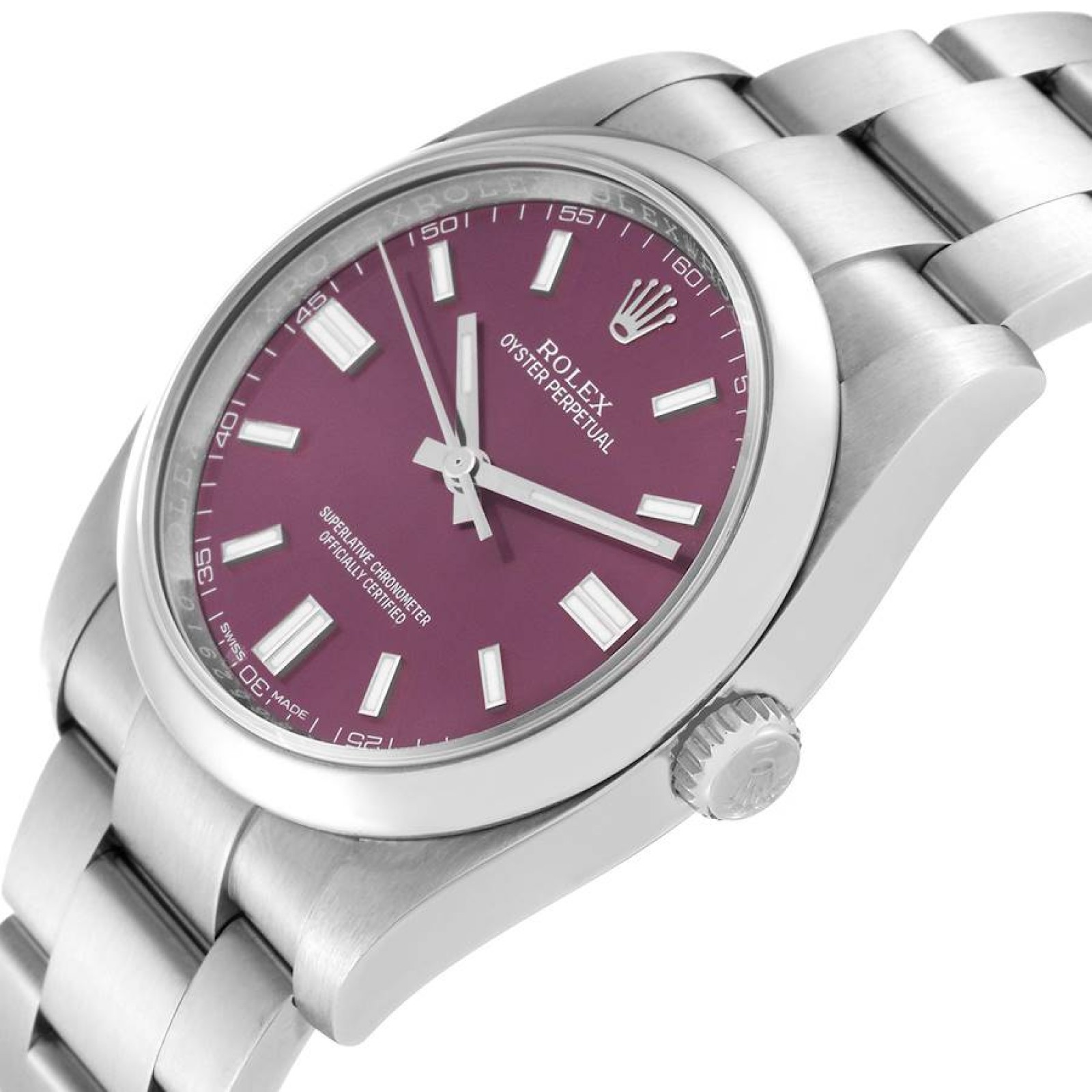 Rolex Oyster Perpetual Red Grape Dial Steel Mens Watch 116000