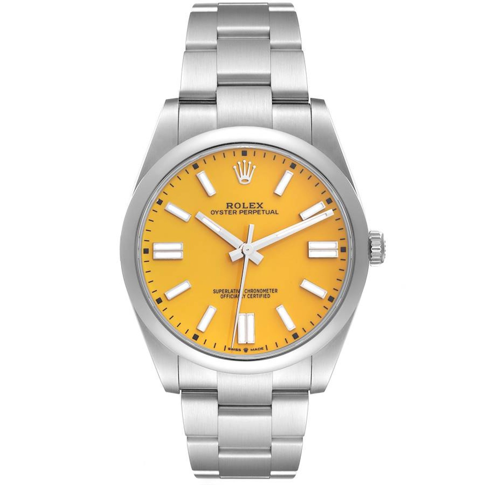 Rolex Oyster Perpetual 41mm Yellow Dial Steel Mens Watch 124300