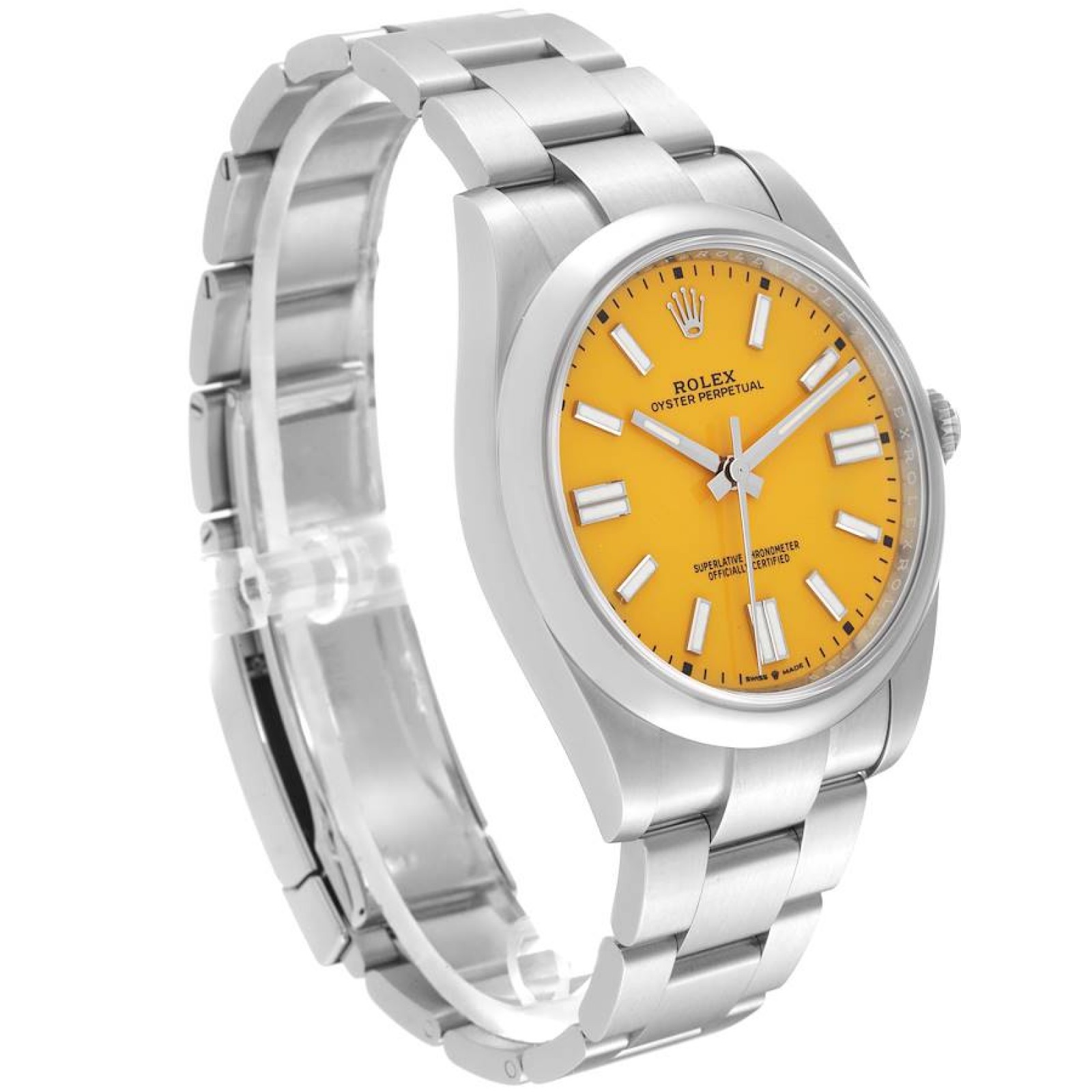 Rolex Oyster Perpetual 41mm Yellow Dial Steel Mens Watch 124300