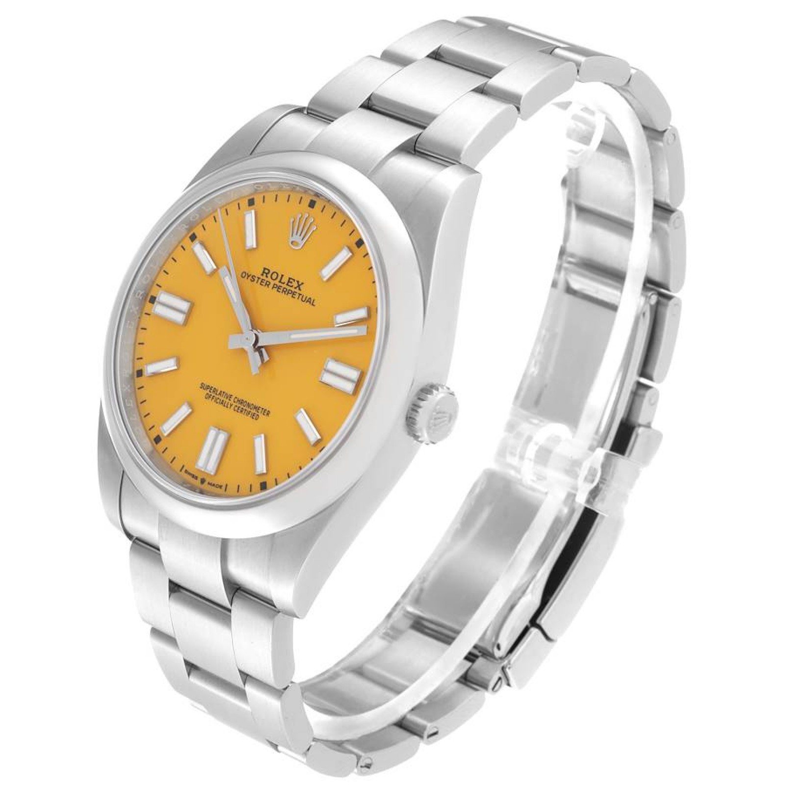 Rolex Oyster Perpetual 41mm Yellow Dial Steel Mens Watch 124300