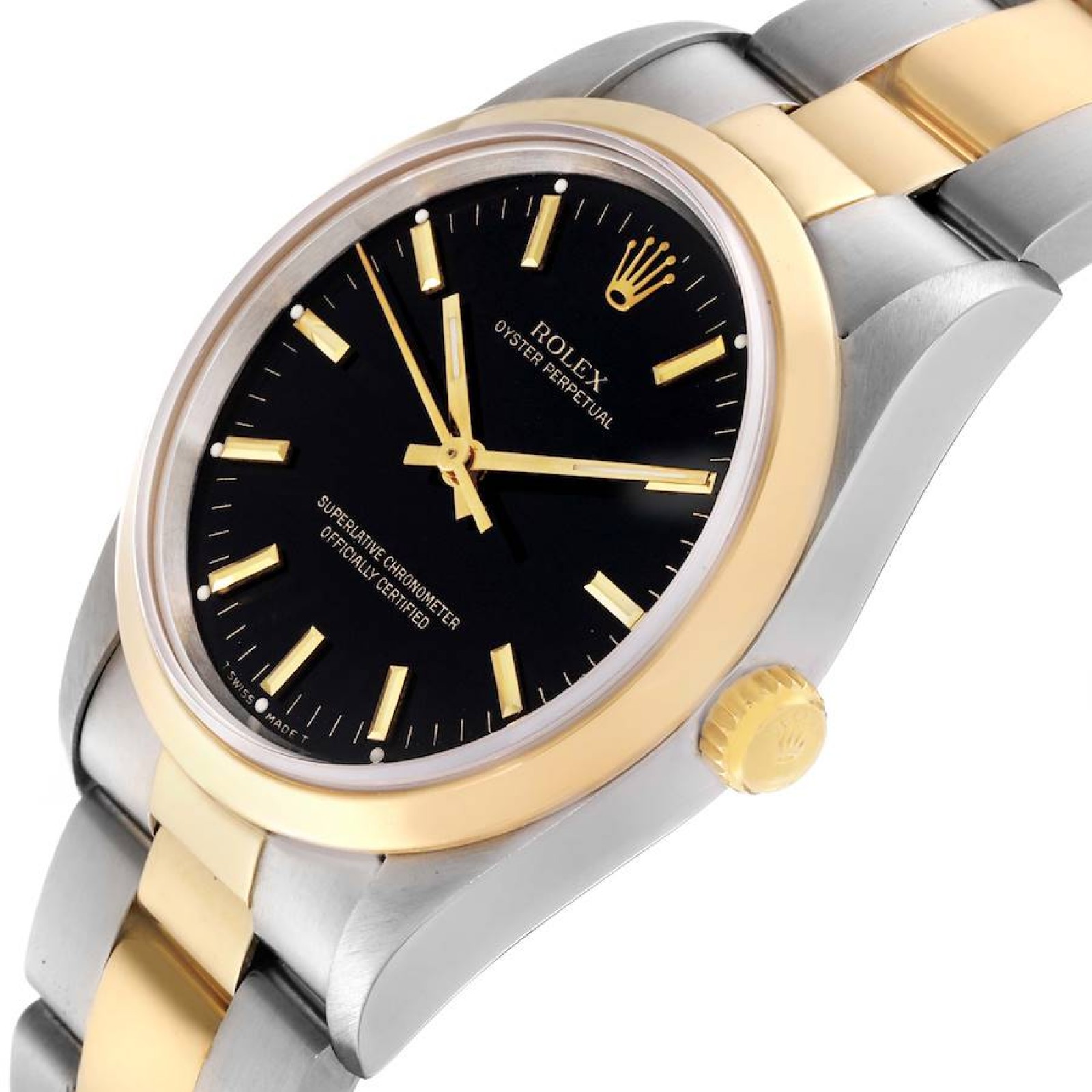 Rolex Oyster Perpetual Steel Yellow Gold Black Dial Mens Watch 14203