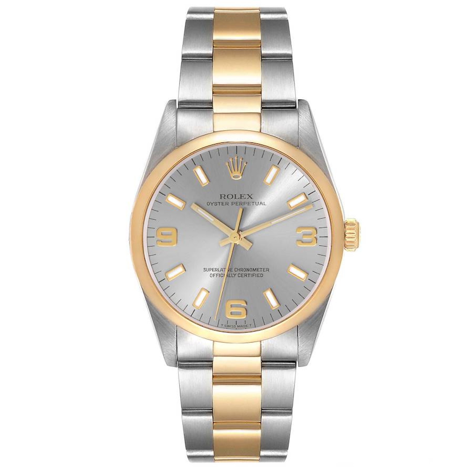 Rolex Oyster Perpetual Steel Yellow Gold Slate Dial Mens Watch 14203