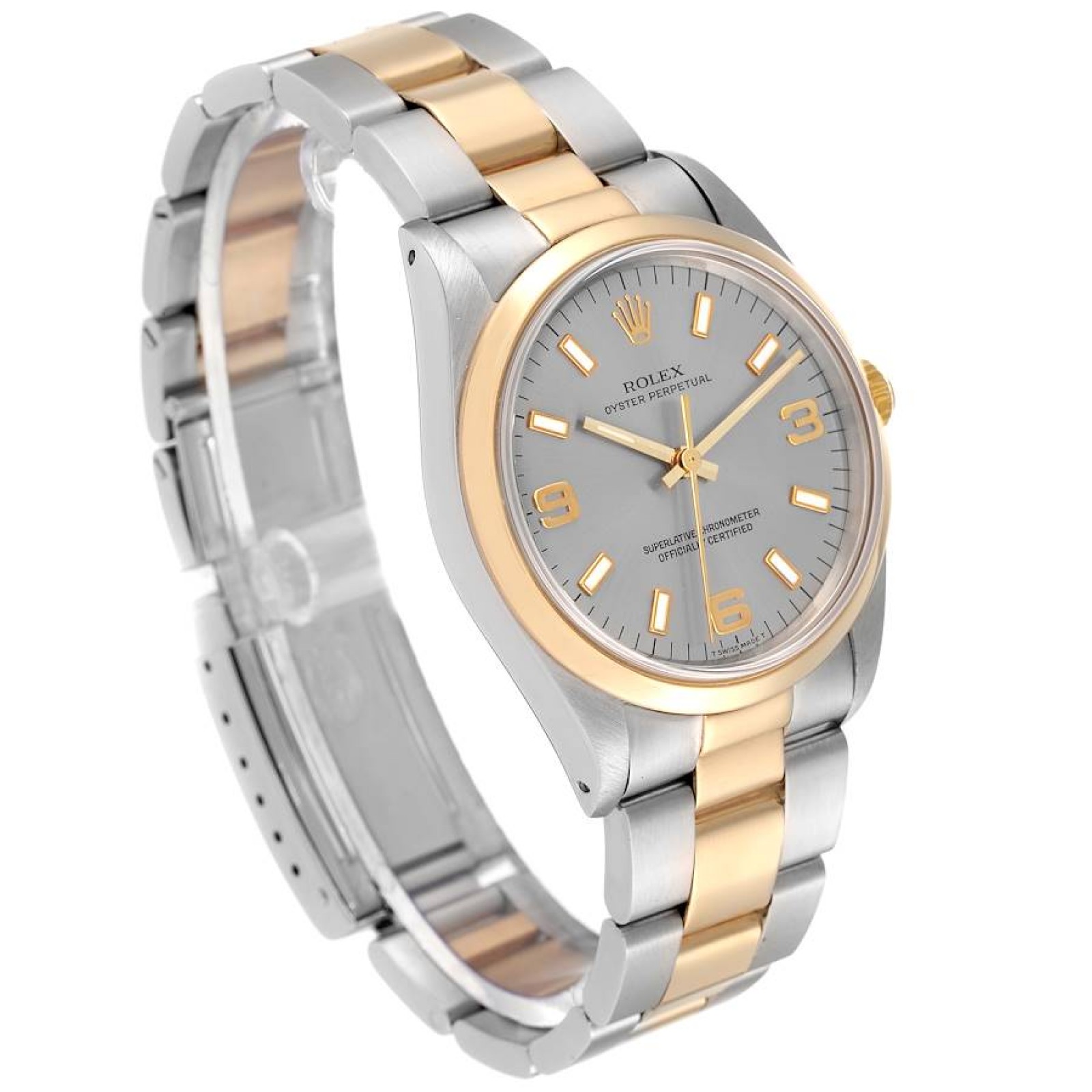 Rolex Oyster Perpetual Steel Yellow Gold Slate Dial Mens Watch 14203