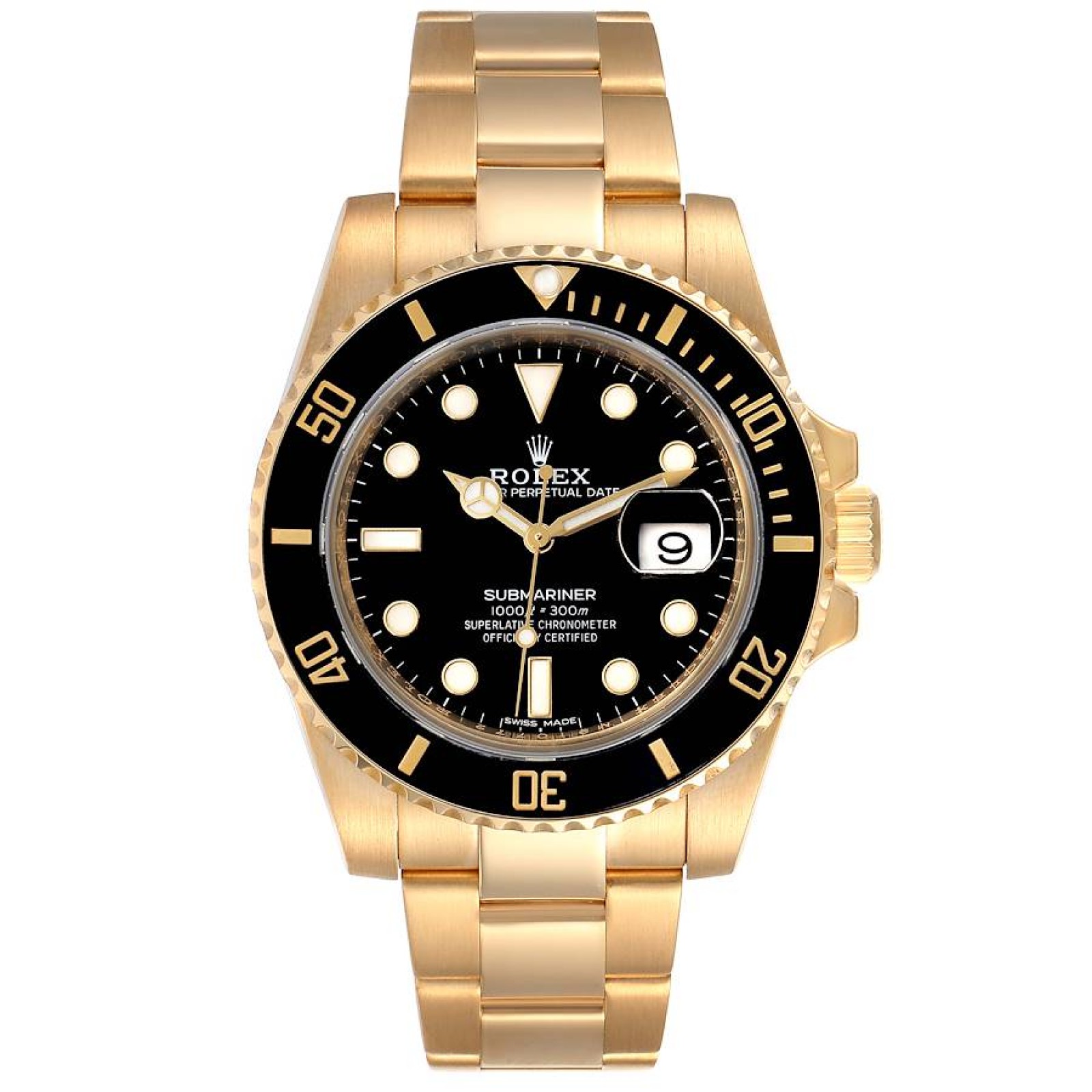 Rolex Submariner Black Dial Yellow Gold Mens Watch 116618