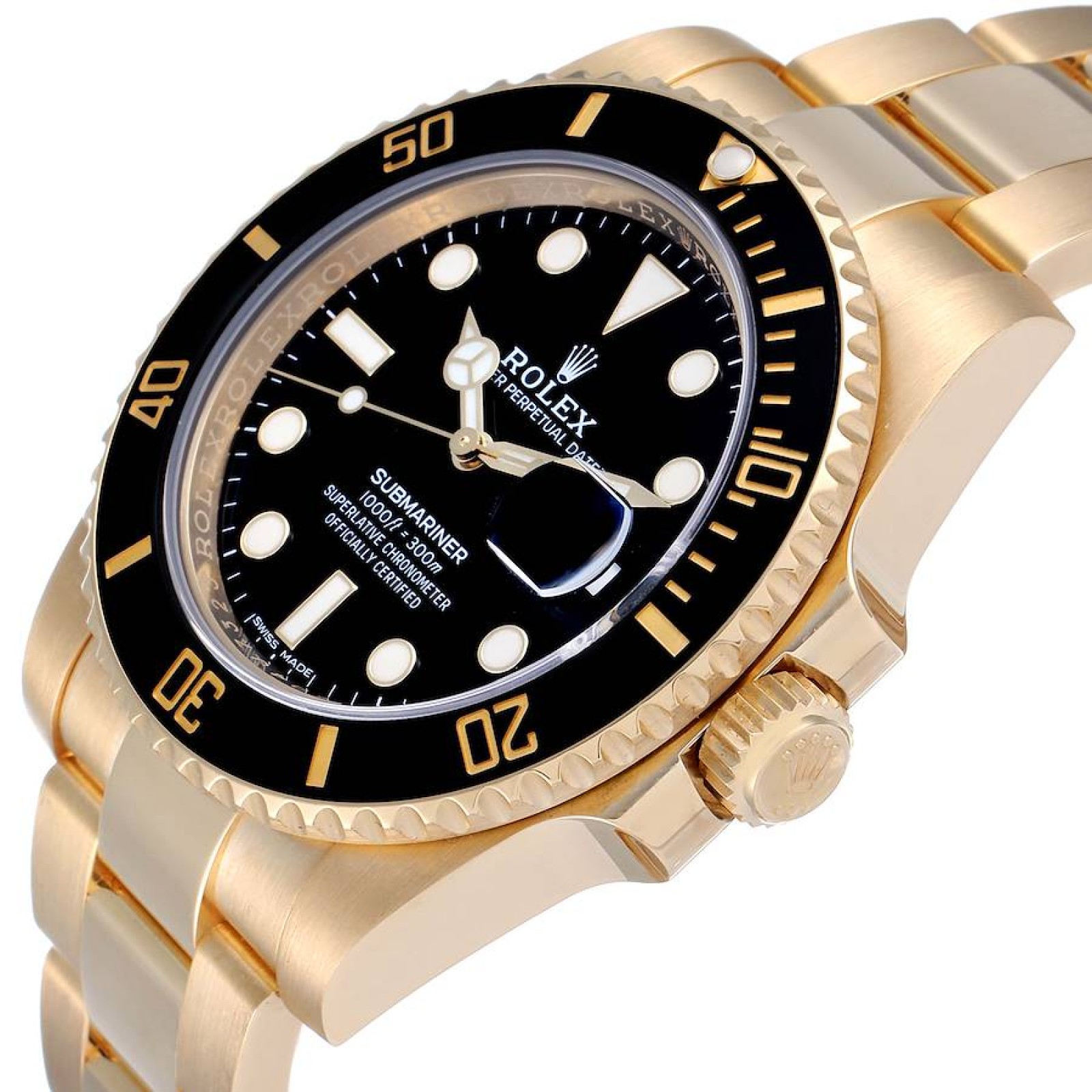 Rolex Submariner Black Dial Yellow Gold Mens Watch 116618