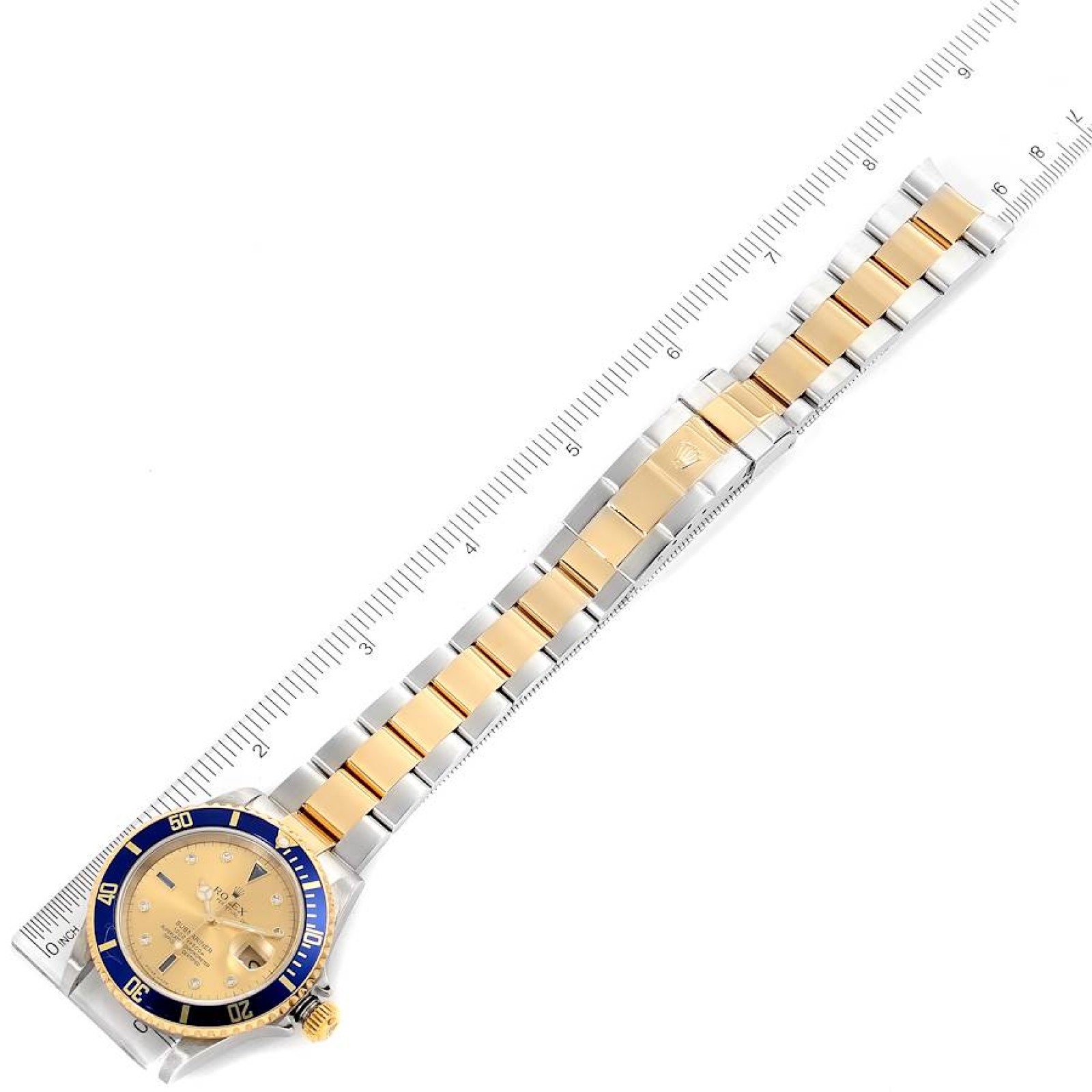 Rolex Submariner Steel Gold Diamond Sapphire Serti Dial Watch 16613