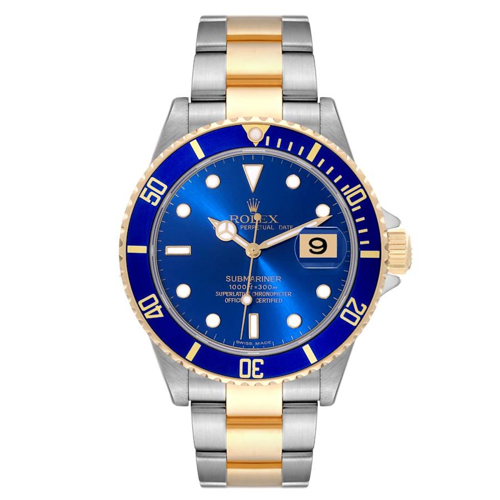 Rolex Submariner Blue Dial Steel Yellow Gold Mens Watch 16613