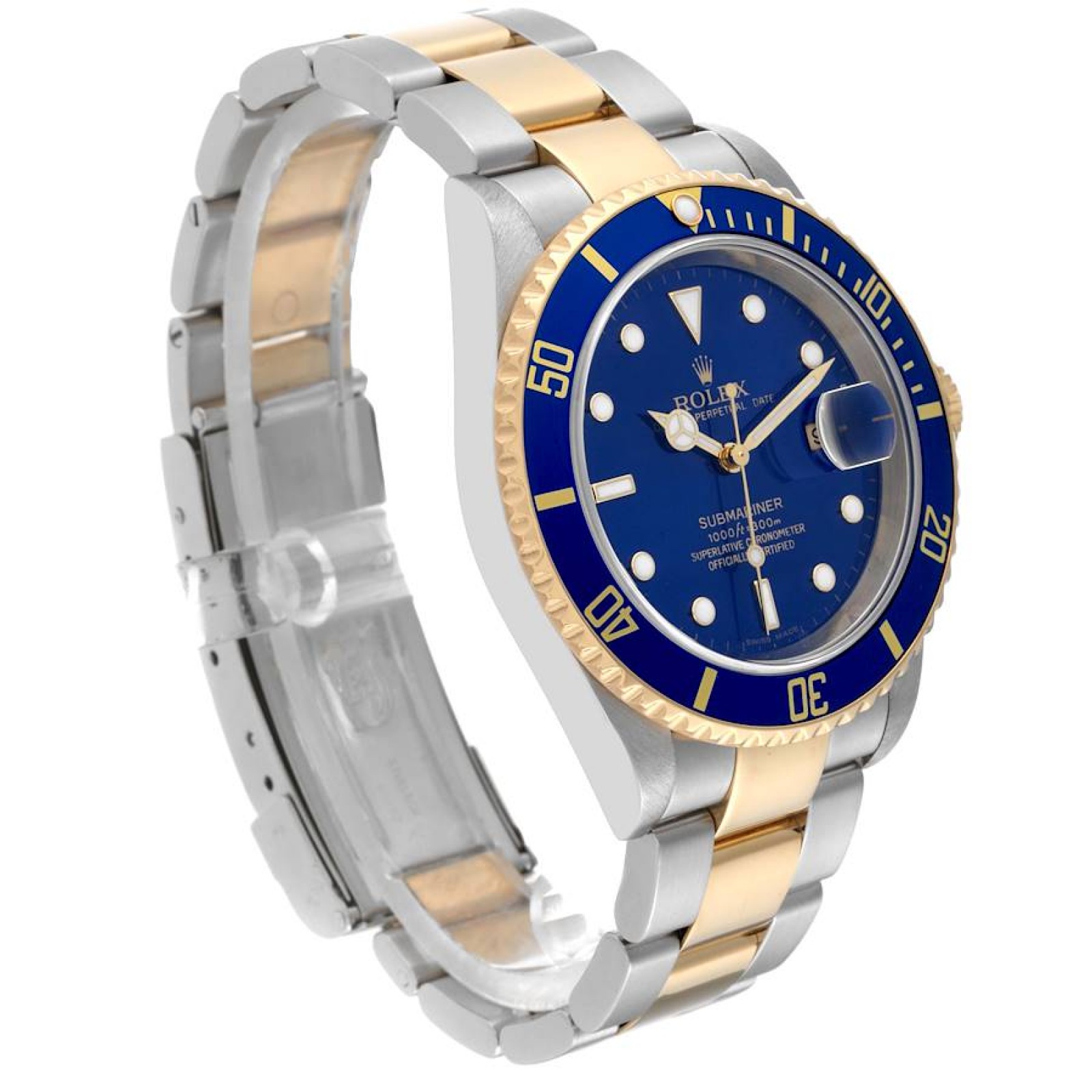 Rolex Submariner Blue Dial Steel Yellow Gold Mens Watch 16613