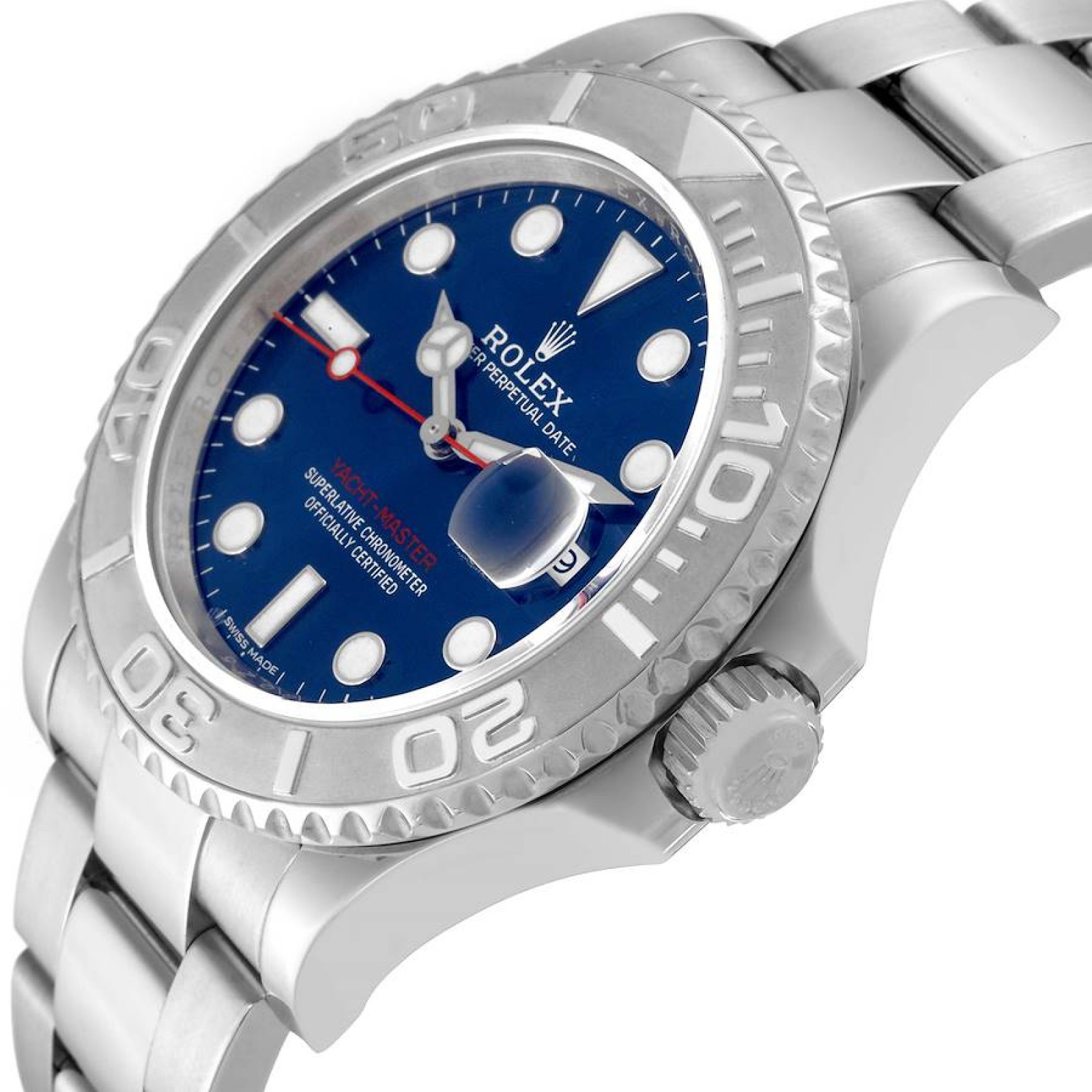 Rolex Yachtmaster Steel Platinum Bezel Blue Dial Mens Watch 116622