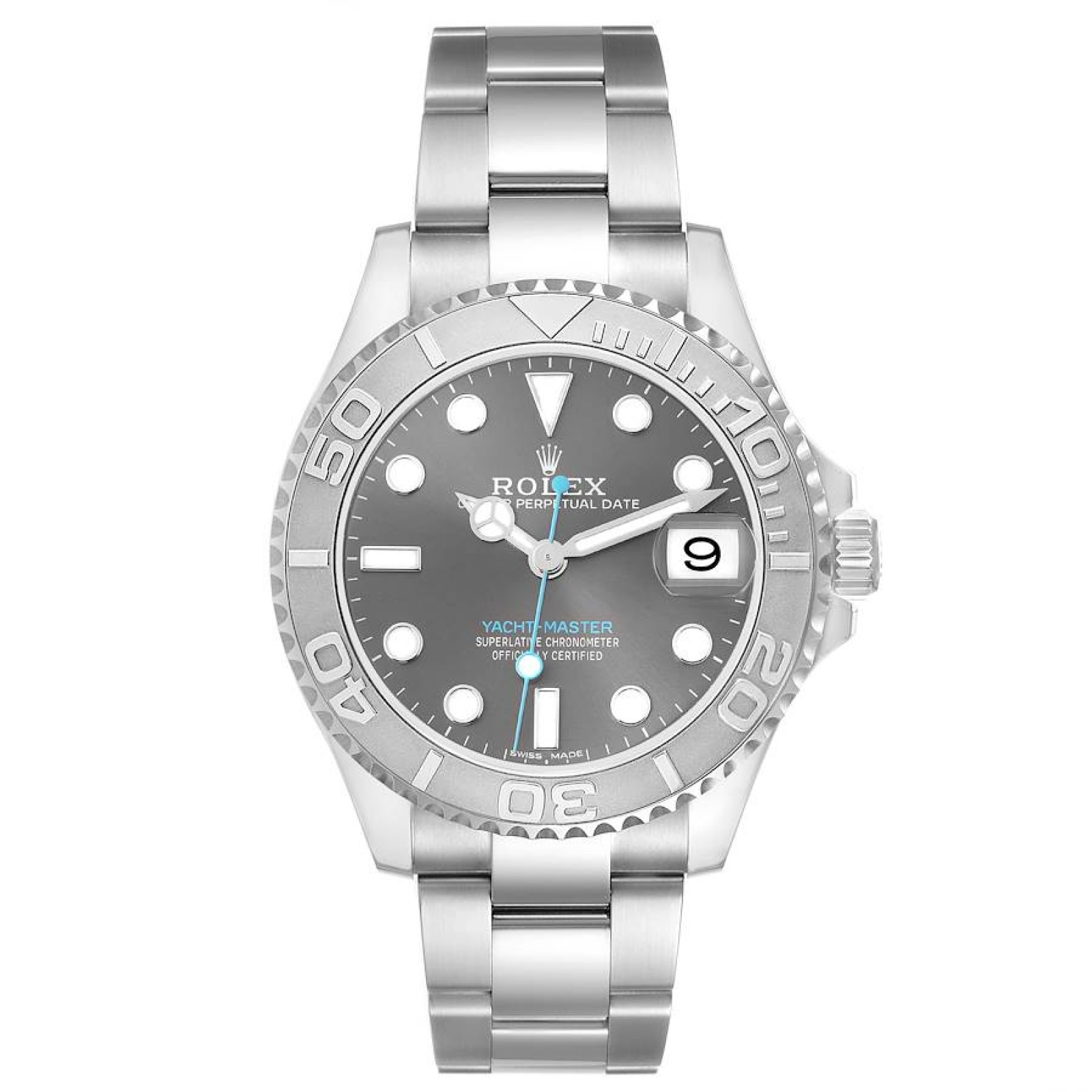 Rolex Yachtmaster 37 Midsize Steel Platinum Bezel Mens Watch 268622