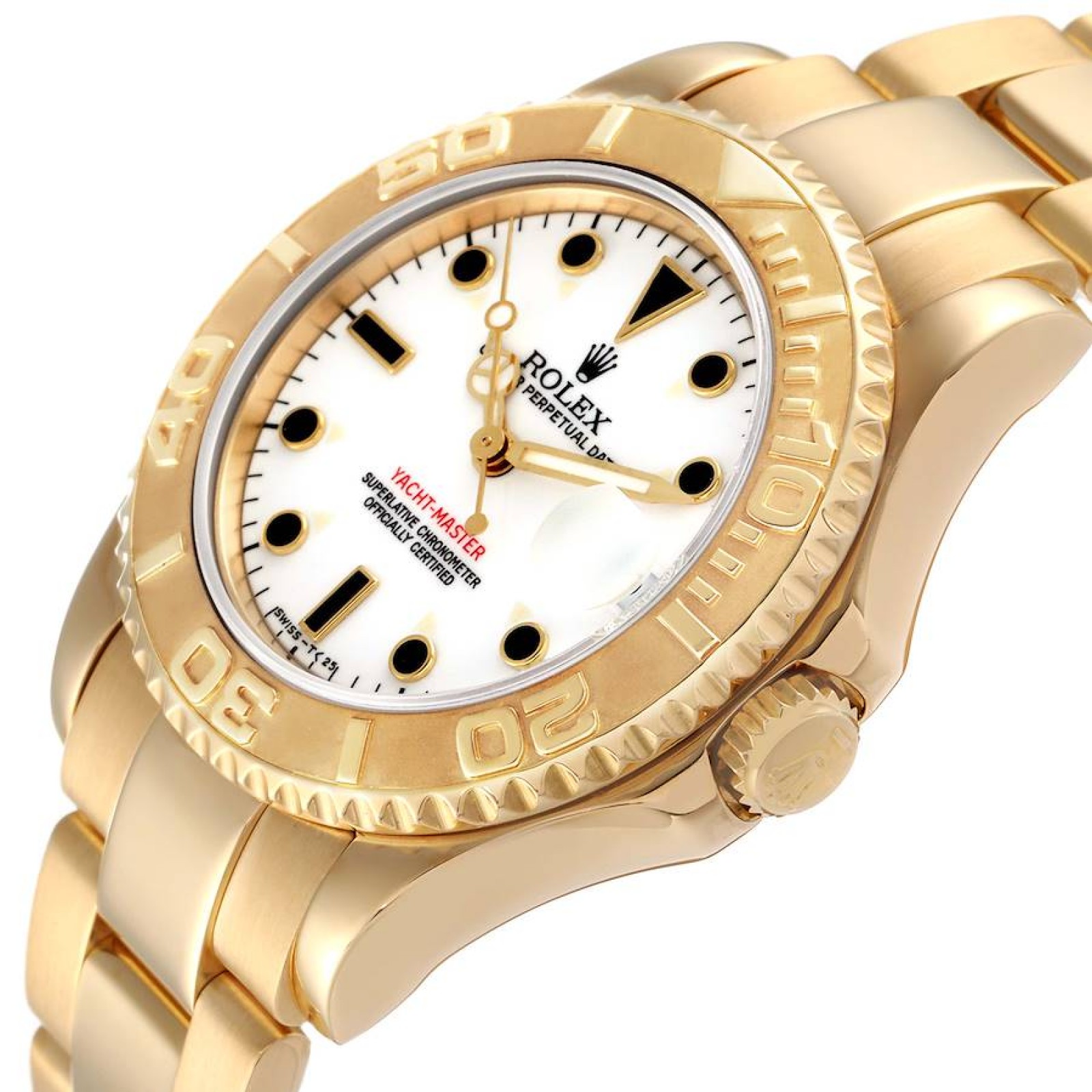 Rolex Yachtmaster Midsize Yellow Gold White Dial Mens Watch 68628