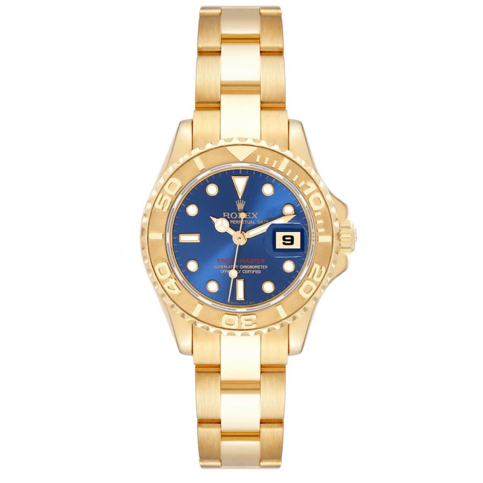 Rolex Yachtmaster 29mm Yellow Gold Blue Dial Ladies Watch 69628