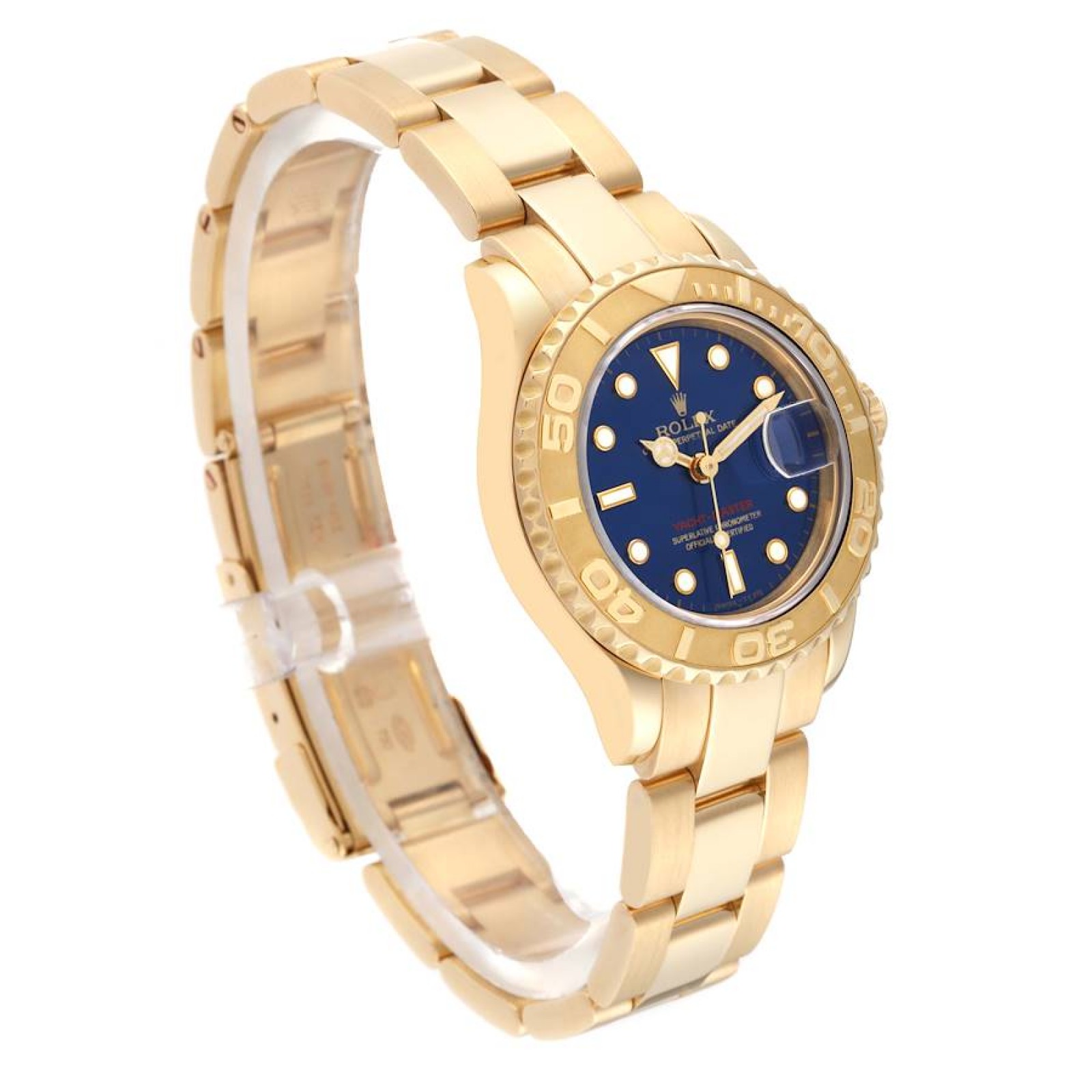 Rolex Yachtmaster 29mm Yellow Gold Blue Dial Ladies Watch 69628