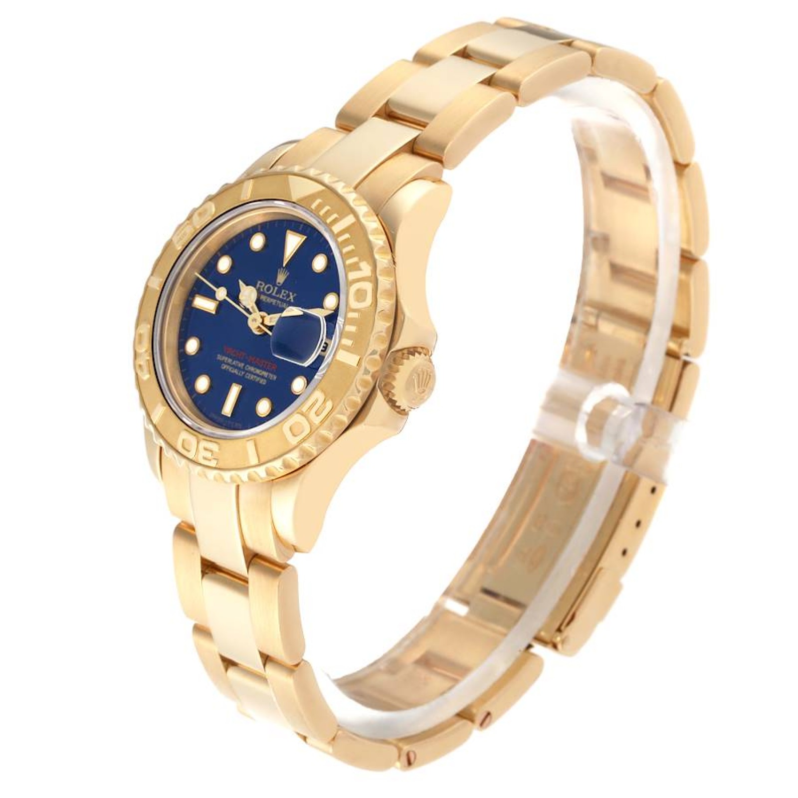 Rolex Yachtmaster 29mm Yellow Gold Blue Dial Ladies Watch 69628